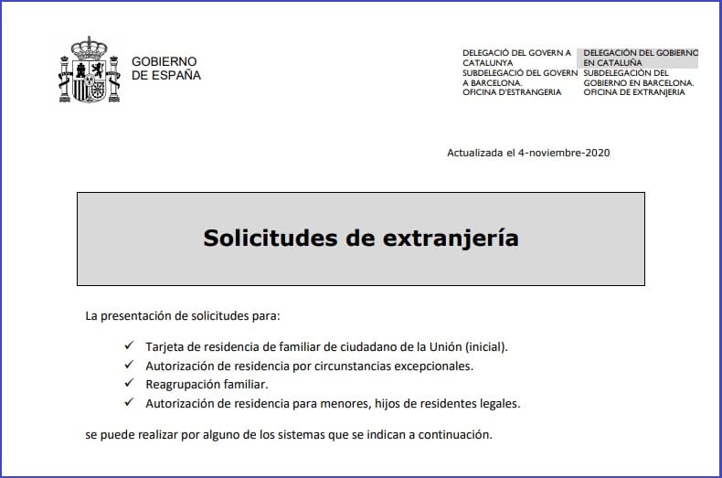 Solicitudes extranjeria OFEX Barcelona