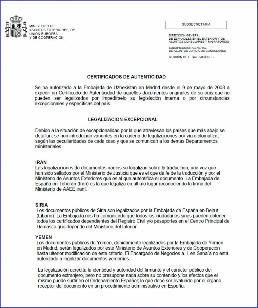 certificados de autenticidad y legalizacion excepcional maec 27012022