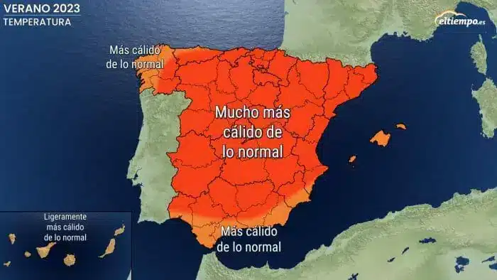 تنبؤات درجات الحرارة الشاذة في صيف 2023 في إسبانيا. المصدر: eltiempo.es