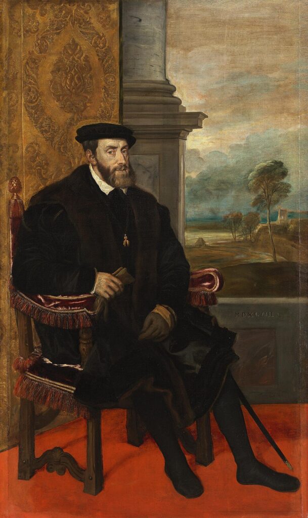 Portrait of Charles V Holy Roman Emperor seated 1500–1558 formerly attributed to Titian Alte Pinakothek Munich